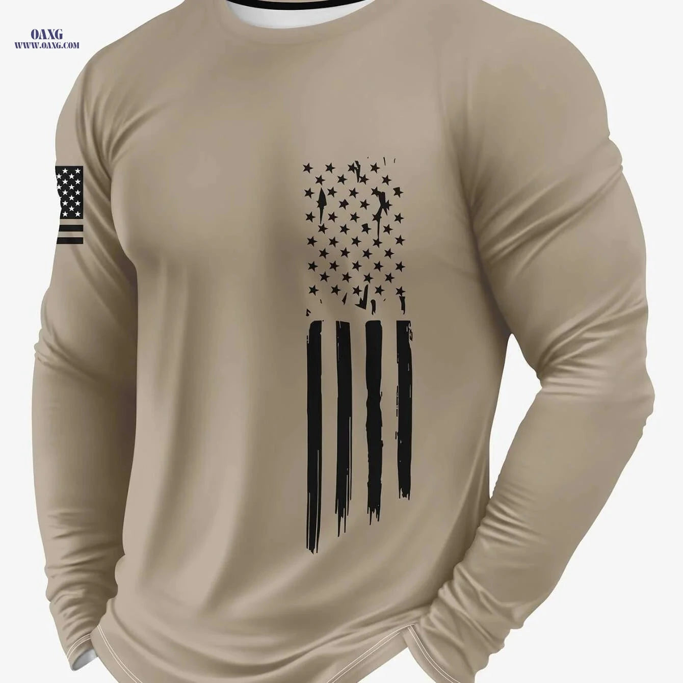 Men's 3D Army Stripe Long Sleeve T-Shirt - Casual Round Neck Top   OAXG 