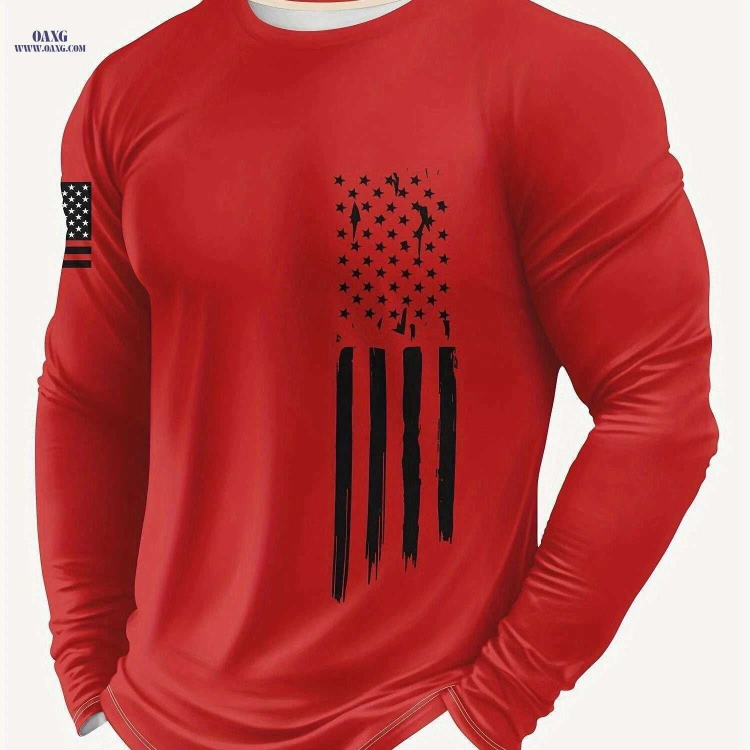 Men's 3D Army Stripe Long Sleeve T-Shirt - Casual Round Neck Top   OAXG Khaki / S