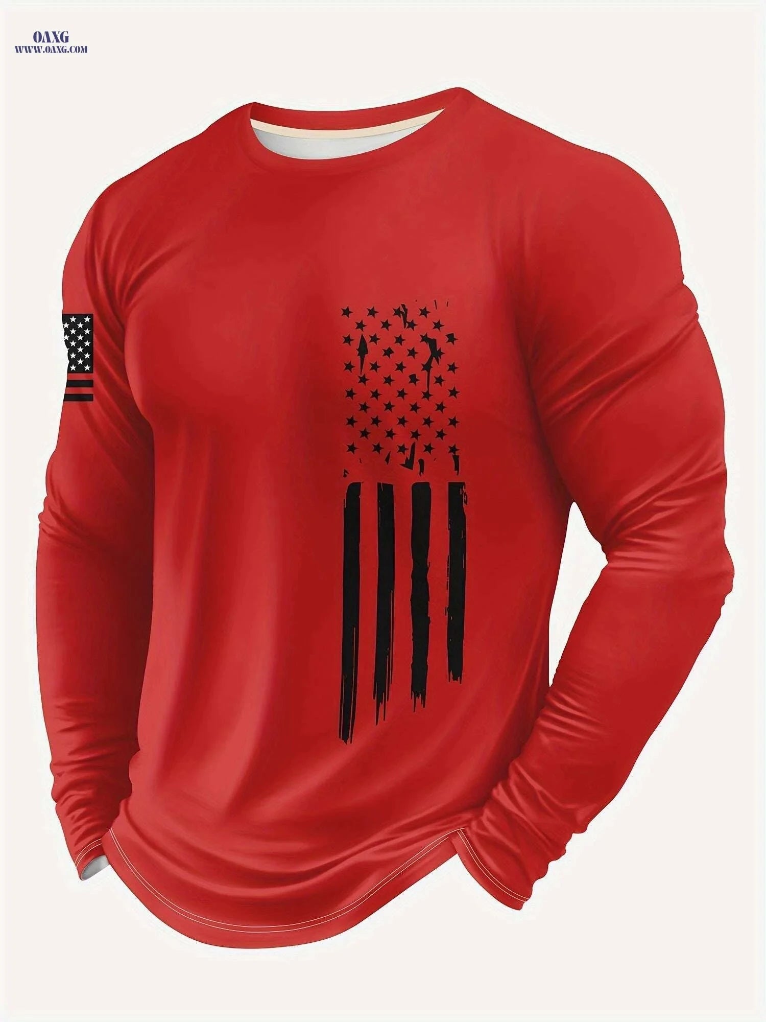 Men's 3D Army Stripe Long Sleeve T-Shirt - Casual Round Neck Top   OAXG Khaki / S