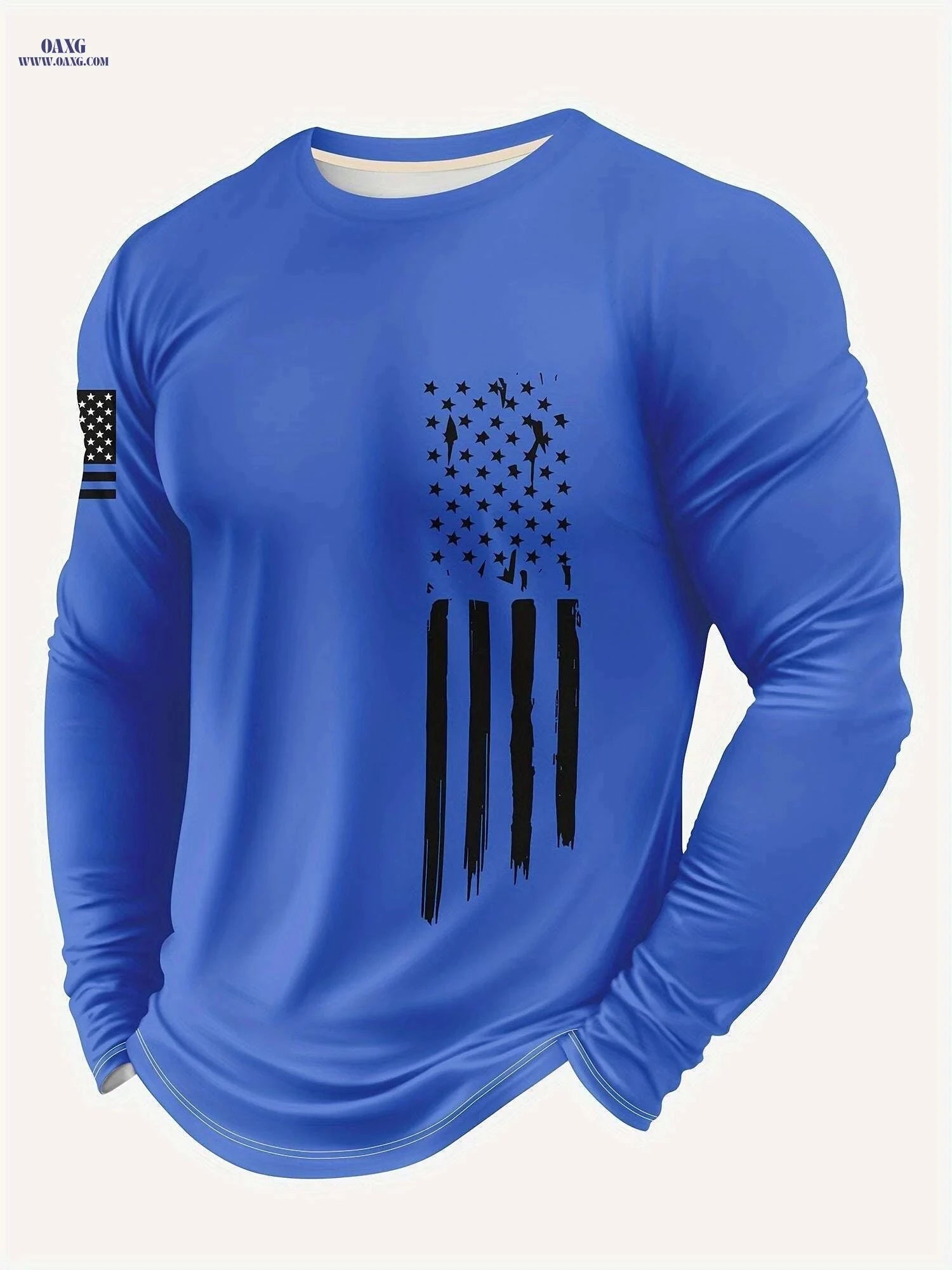 Men's 3D Army Stripe Long Sleeve T-Shirt - Casual Round Neck Top   OAXG 