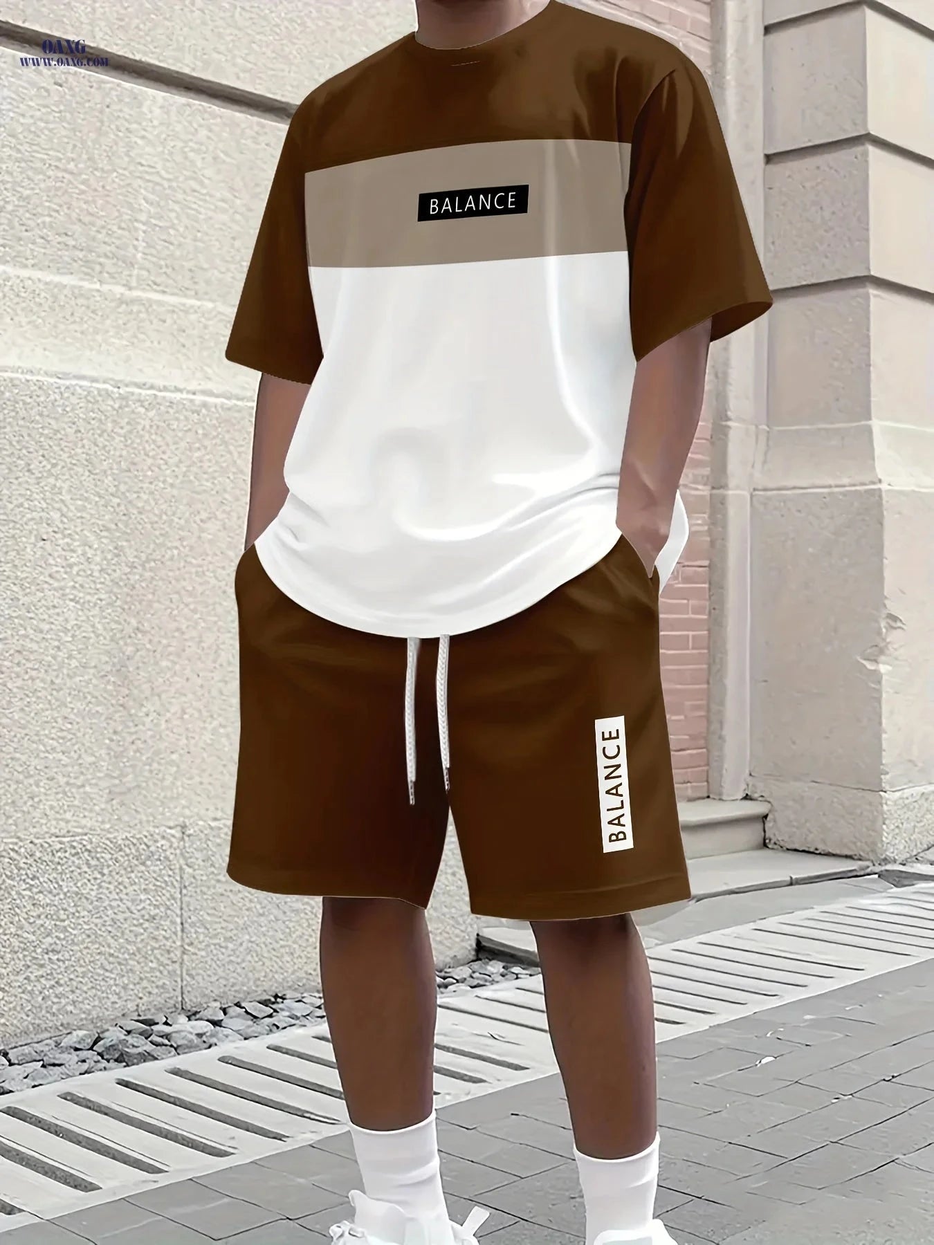 Men's 3D Casual Summer T-Shirt & Shorts Set - Olive Green "BALANCE"   OAXG 