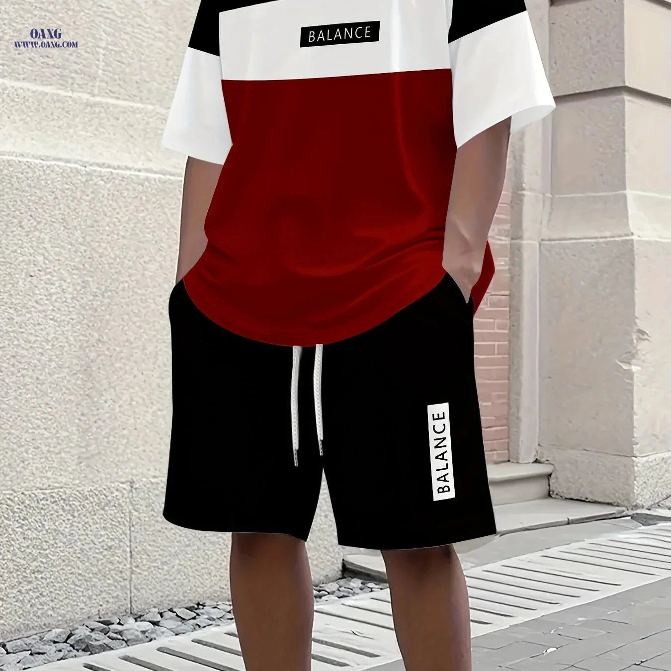 Men's 3D Casual Summer T-Shirt & Shorts Set - Olive Green "BALANCE"   OAXG 