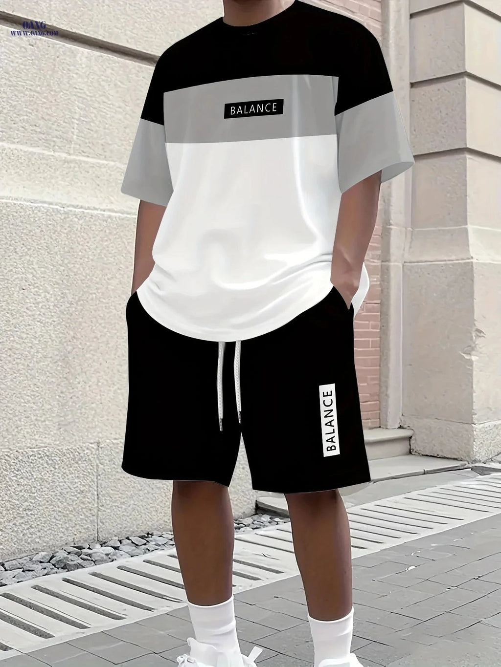 Men's 3D Casual Summer T-Shirt & Shorts Set - Olive Green "BALANCE"   OAXG 