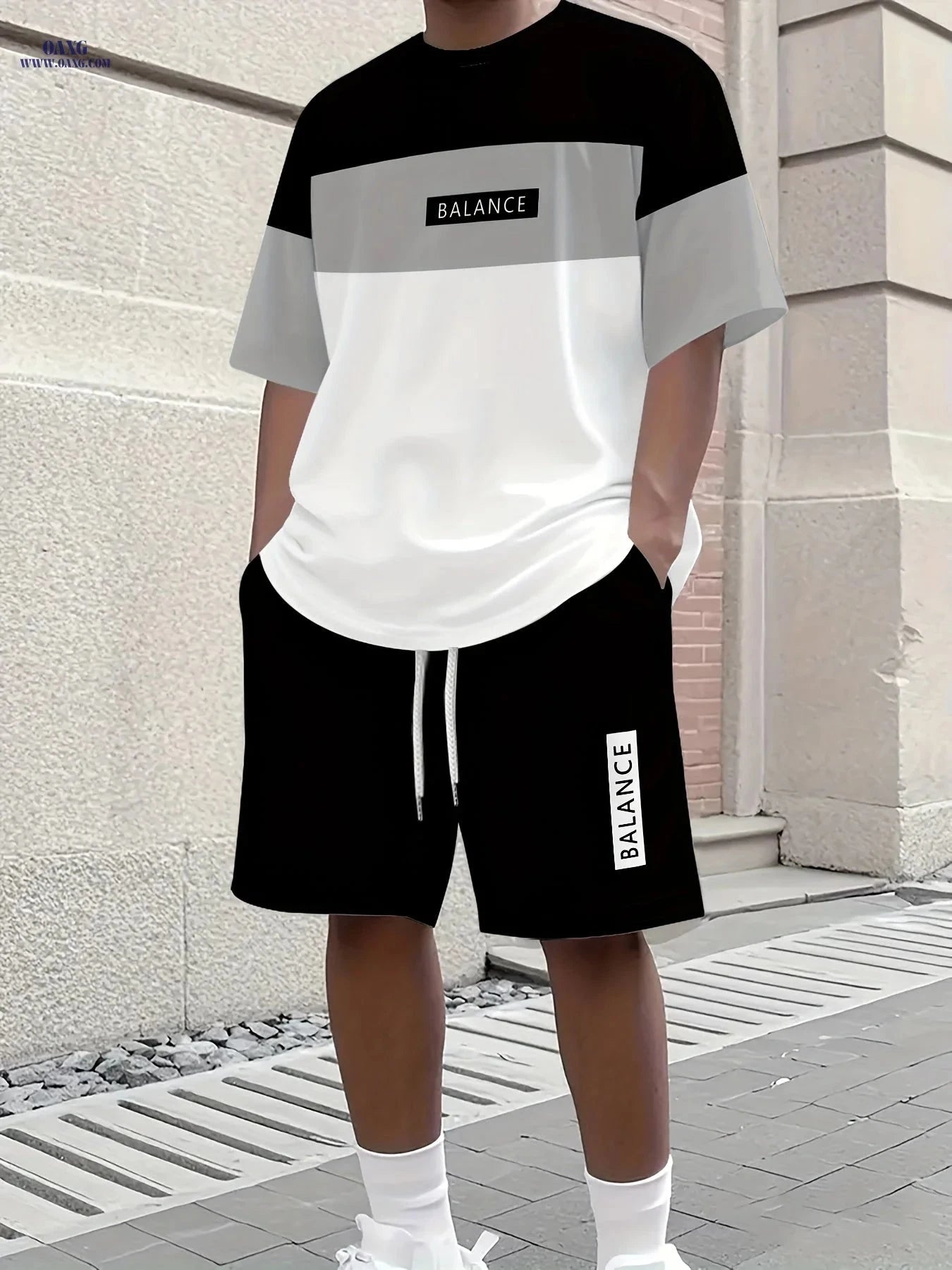 Men's 3D Casual Summer T-Shirt & Shorts Set - Olive Green "BALANCE"   OAXG 