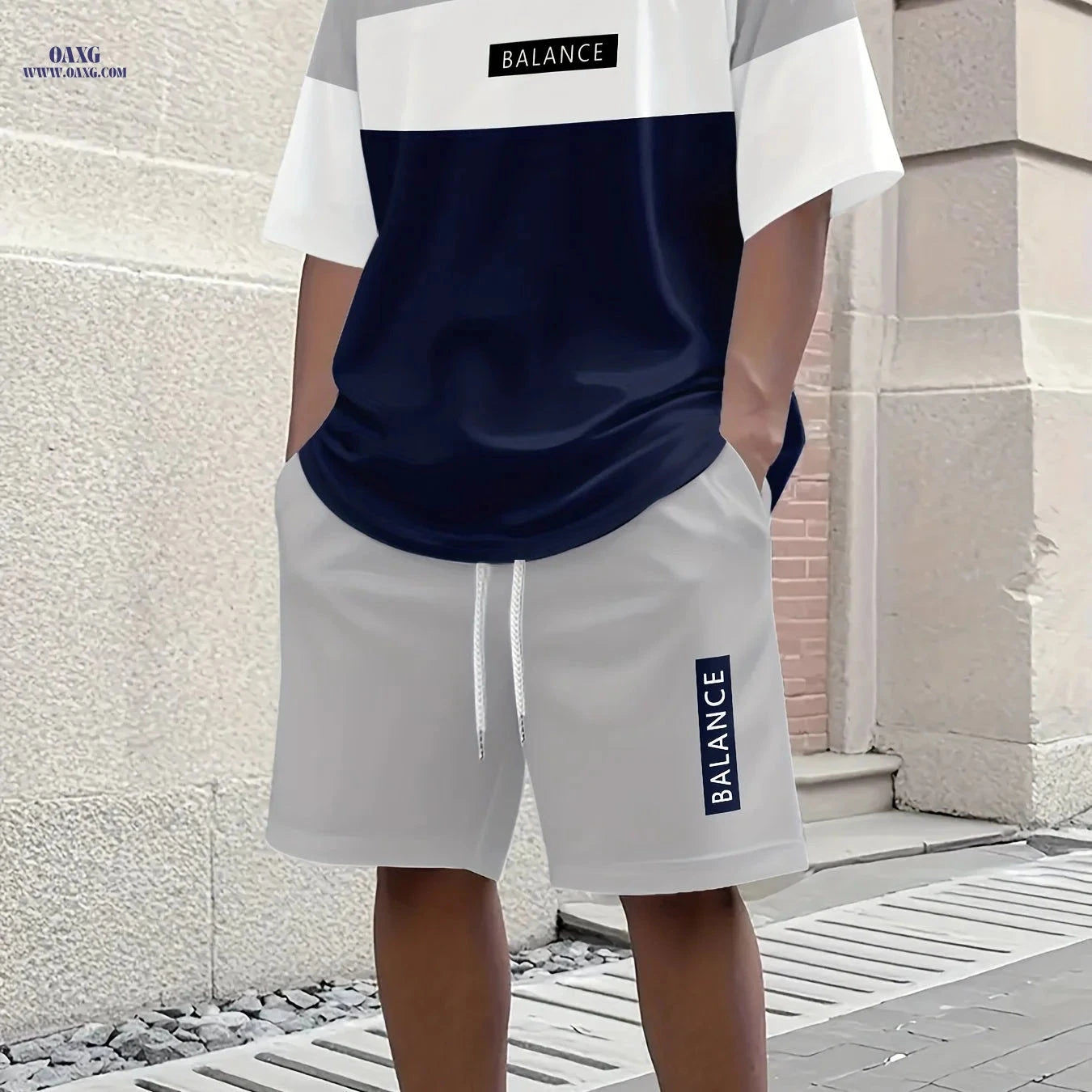 Men's 3D Casual Summer T-Shirt & Shorts Set - Olive Green "BALANCE"   OAXG 