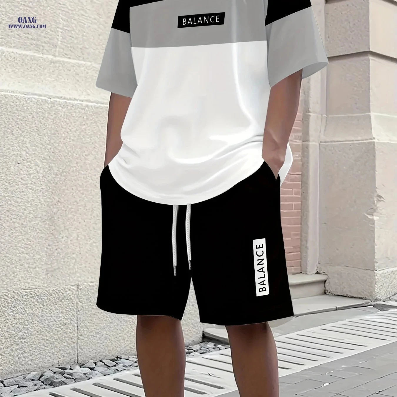 Men's 3D Casual Summer T-Shirt & Shorts Set - Olive Green "BALANCE"   OAXG 