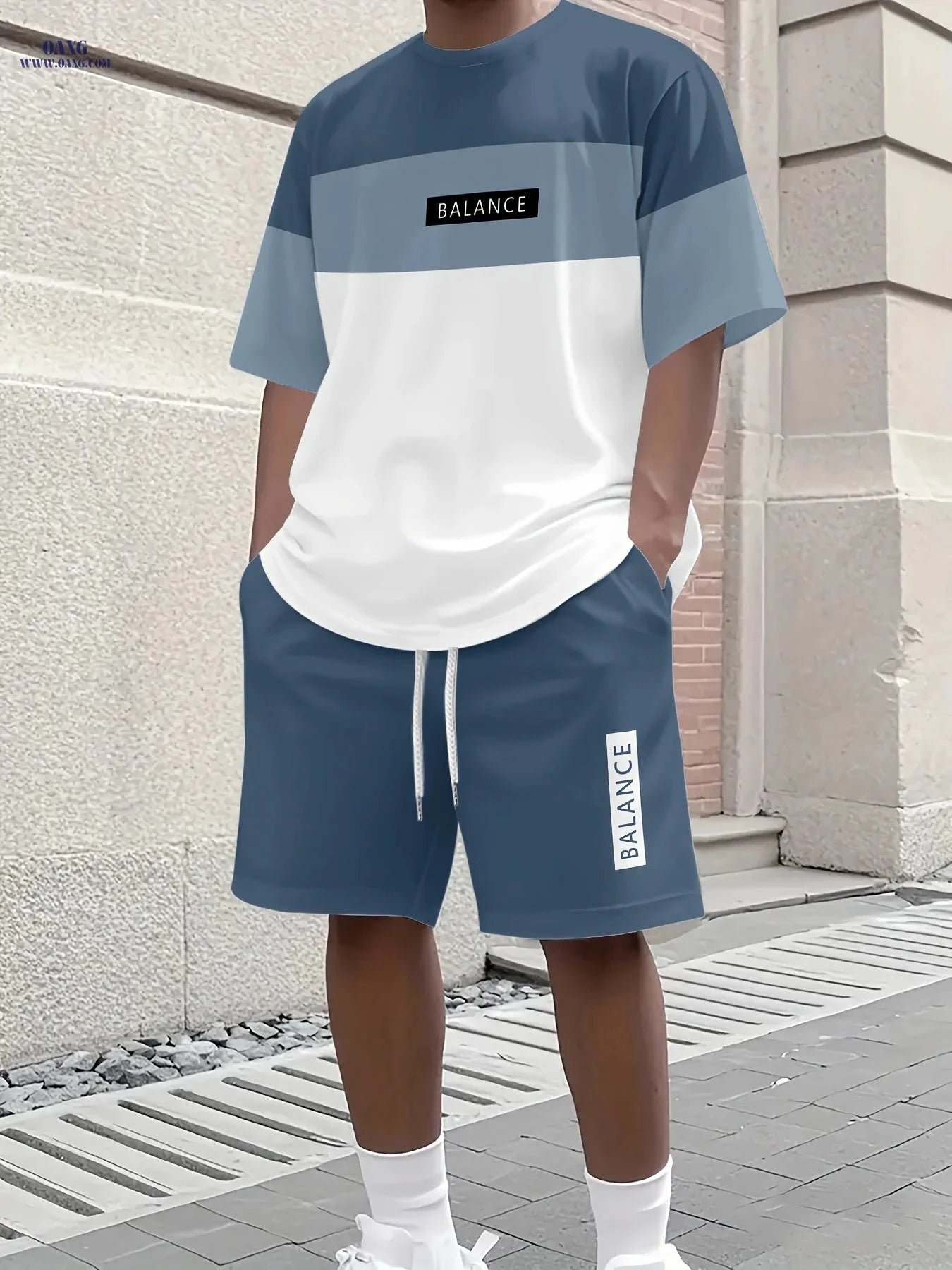Men's 3D Casual Summer T-Shirt & Shorts Set - Olive Green "BALANCE"   OAXG 