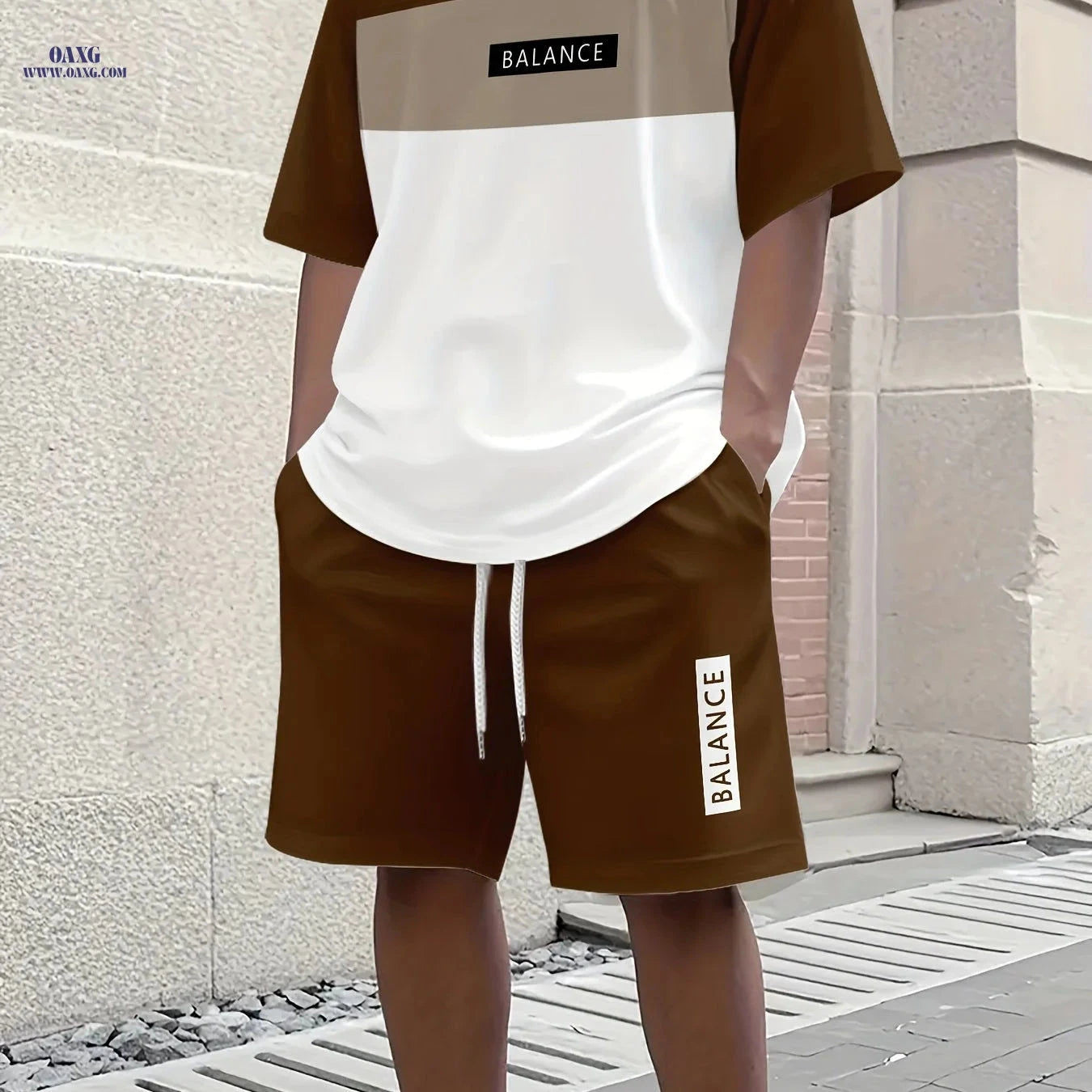 Men's 3D Casual Summer T-Shirt & Shorts Set - Olive Green "BALANCE"   OAXG Yellow-green / FR S