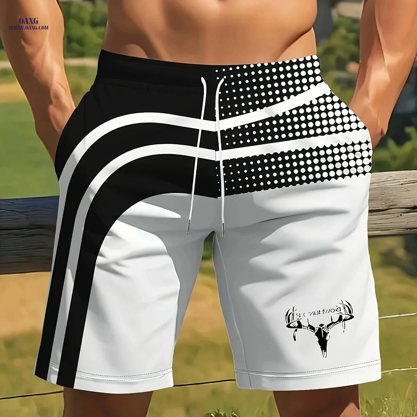 Men's 3D Deer Head Print Beach Shorts - Lightweight Casual Summer Style   OAXG 