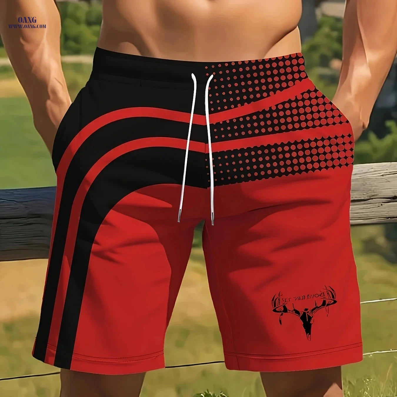 Men's 3D Deer Head Print Beach Shorts - Lightweight Casual Summer Style   OAXG 