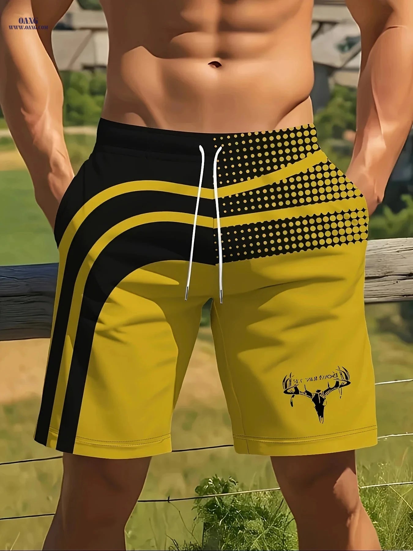 Men's 3D Deer Head Print Beach Shorts - Lightweight Casual Summer Style   OAXG 