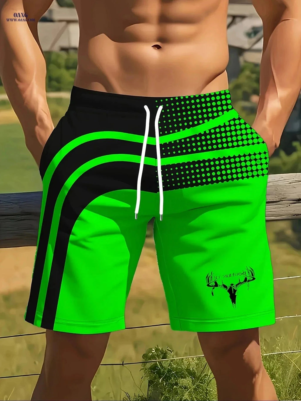 Men's 3D Deer Head Print Beach Shorts - Lightweight Casual Summer Style   OAXG Grey / FR S