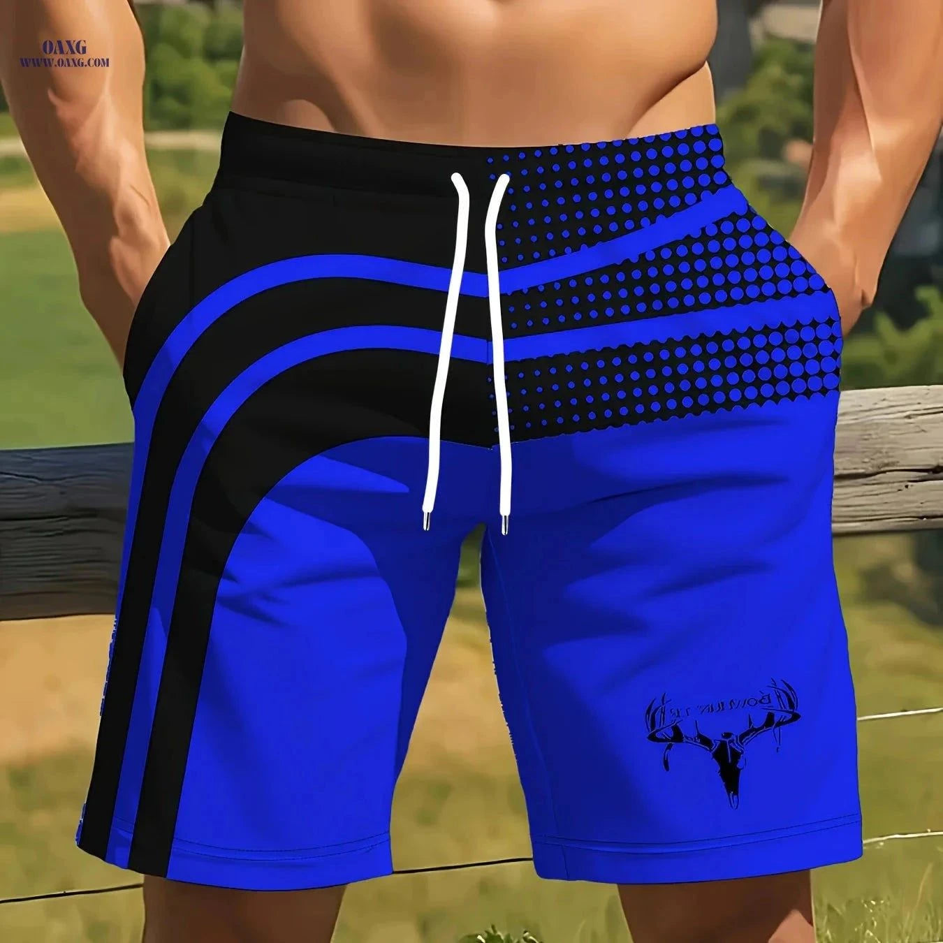 Men's 3D Deer Head Print Beach Shorts - Lightweight Casual Summer Style   OAXG Grey / FR S