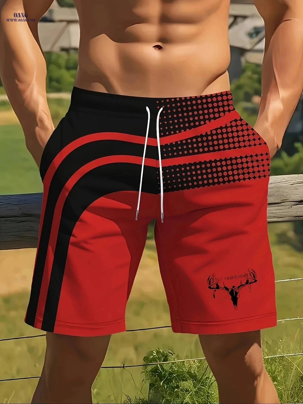 Men's 3D Deer Head Print Beach Shorts - Lightweight Casual Summer Style   OAXG Grey / FR S