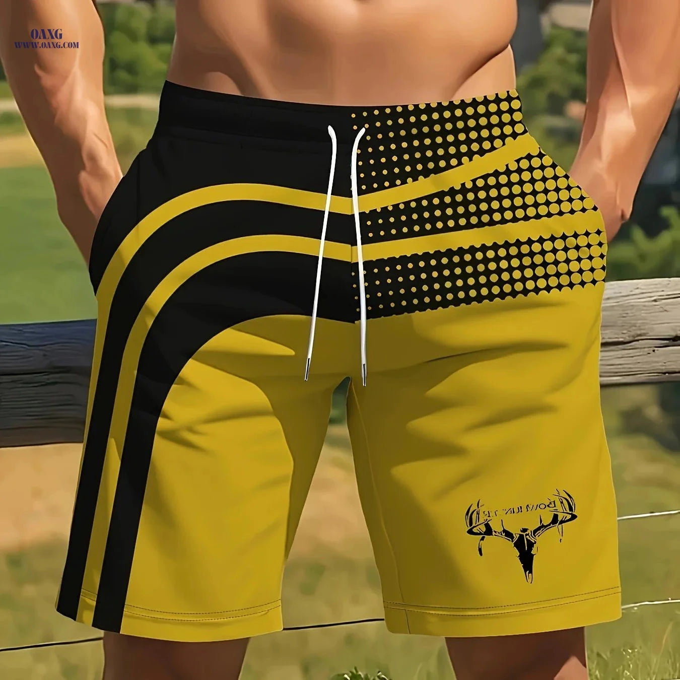 Men's 3D Deer Head Print Beach Shorts - Lightweight Casual Summer Style   OAXG Grey / FR S