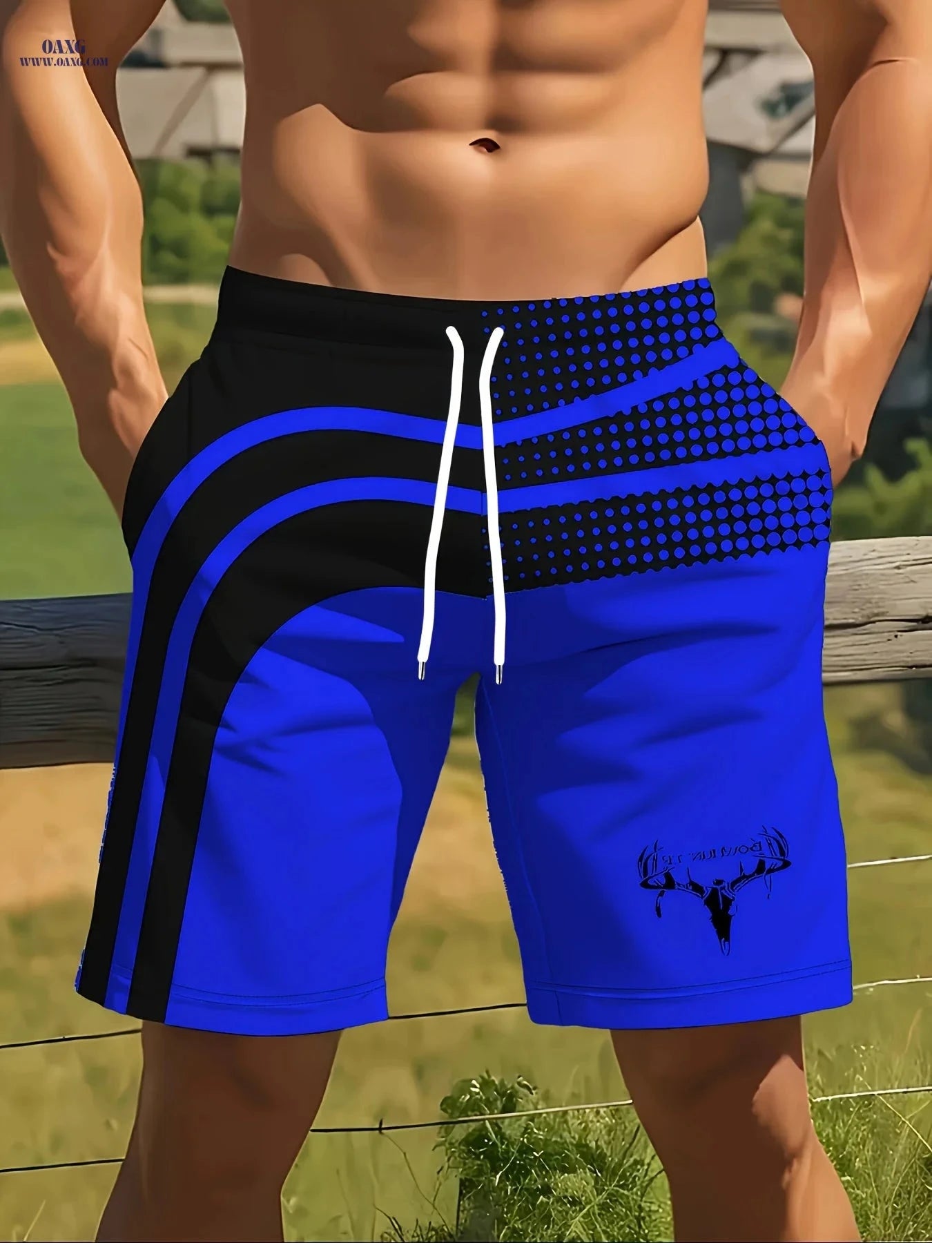 Men's 3D Deer Head Print Beach Shorts - Lightweight Casual Summer Style   OAXG Grey / FR S