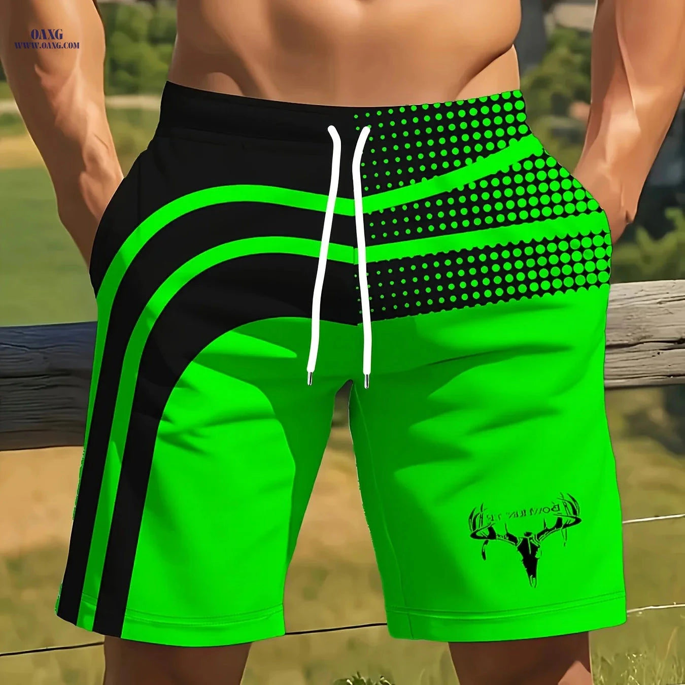 Men's 3D Deer Head Print Beach Shorts - Lightweight Casual Summer Style   OAXG Grey / FR S