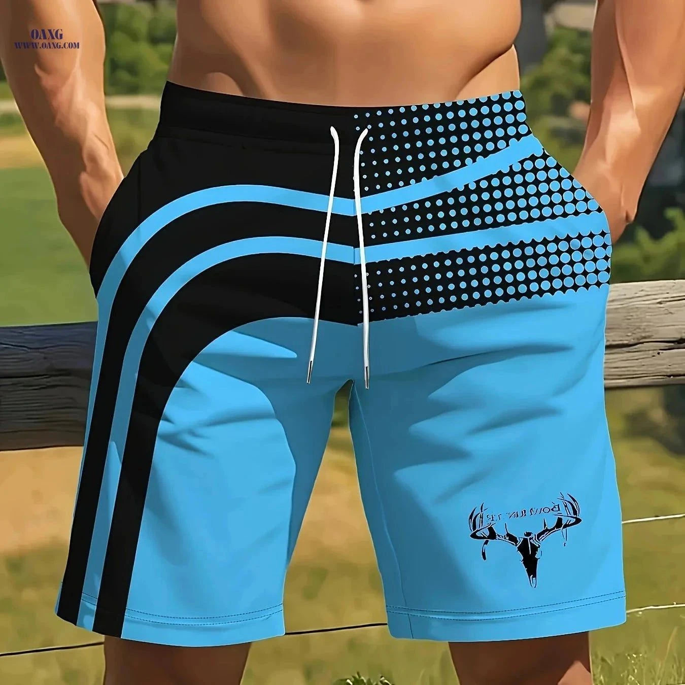Men's 3D Deer Head Print Beach Shorts - Lightweight Casual Summer Style   OAXG Grey / FR S