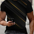 Men's 3D Diagonal Stripe T-Shirt - Casual Summer Crew Neck Style   OAXG Mixed Color / S