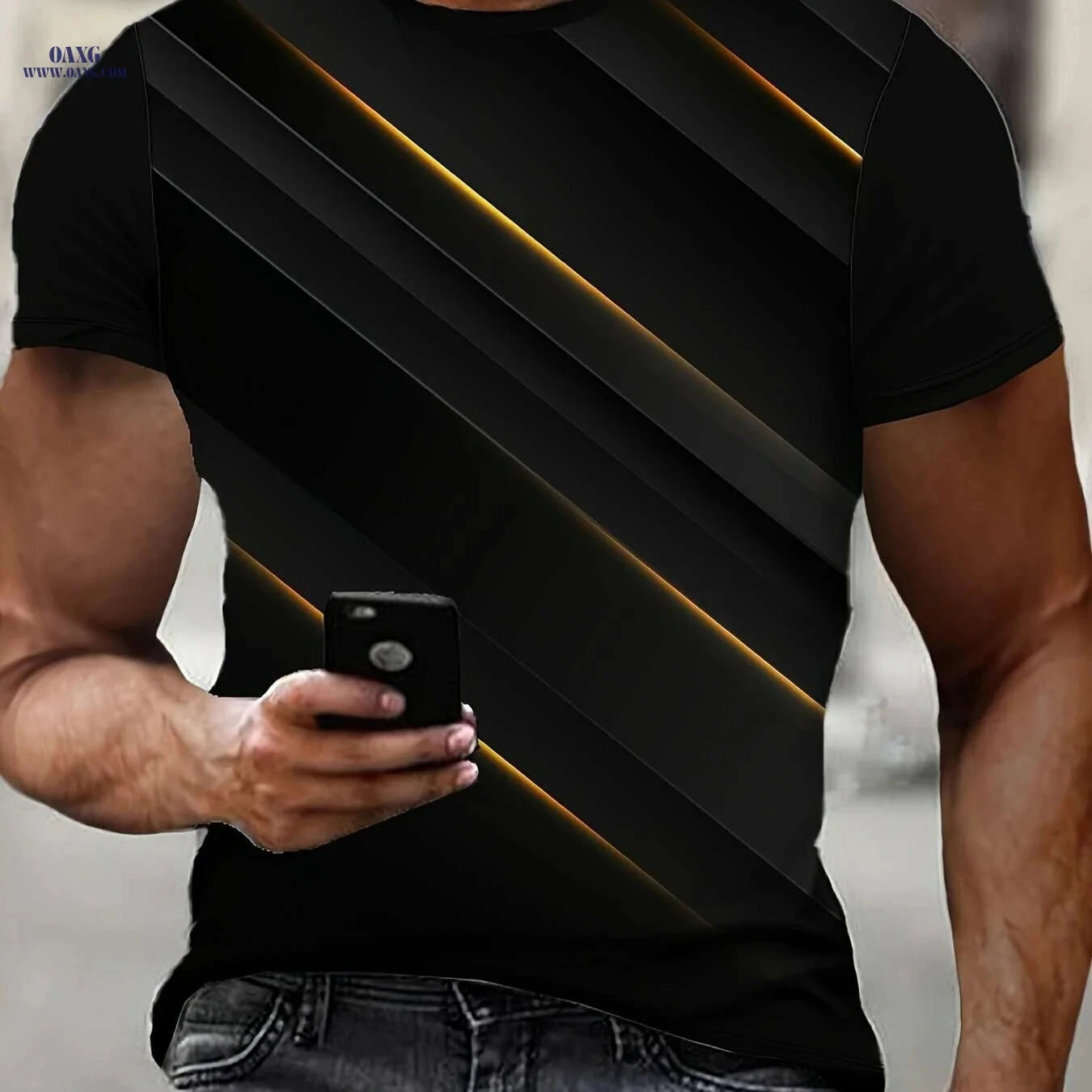 Men's 3D Diagonal Stripe T-Shirt - Casual Summer Crew Neck Style   OAXG Mixed Color / S