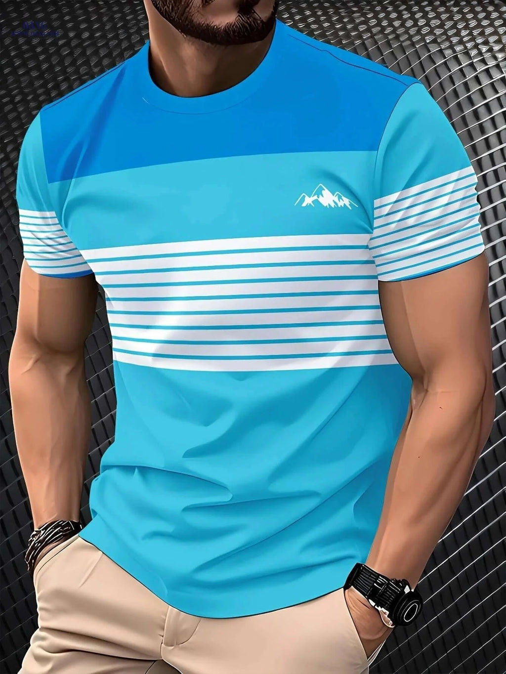 Men's 3D Digital Print T-Shirt - Vibrant Color Block Mountain Design   OAXG 