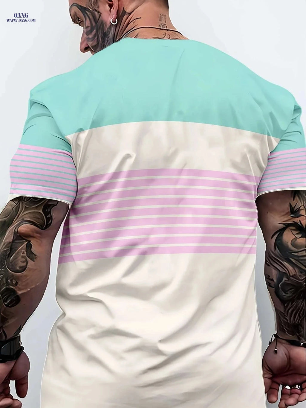 Men's 3D Digital Print T-Shirt - Vibrant Color Block Mountain Design   OAXG Sky Blue / S