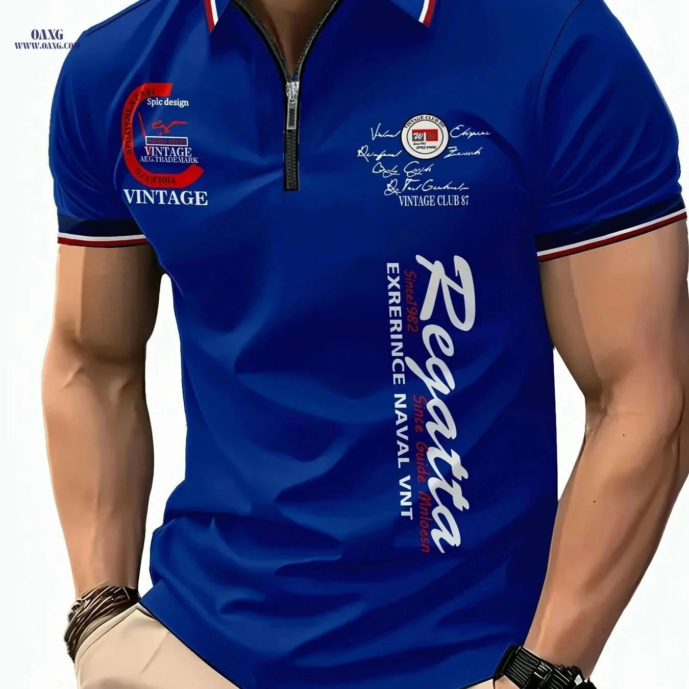 Men's 3D Digital Print Zip-Up Polo - Short Sleeve Summer Style   OAXG 