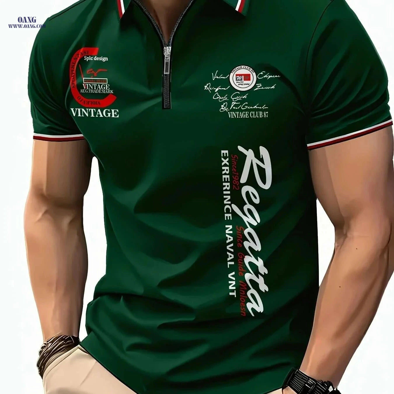 Men's 3D Digital Print Zip-Up Polo - Short Sleeve Summer Style   OAXG Black / S