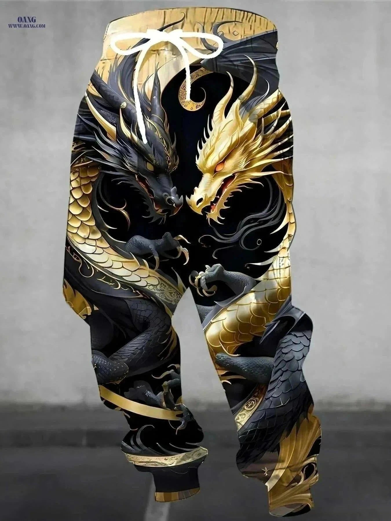 Men's 3D Dragon Print Joggers - Casual Stretchy Polyester Design   OAXG Mixed Color / S