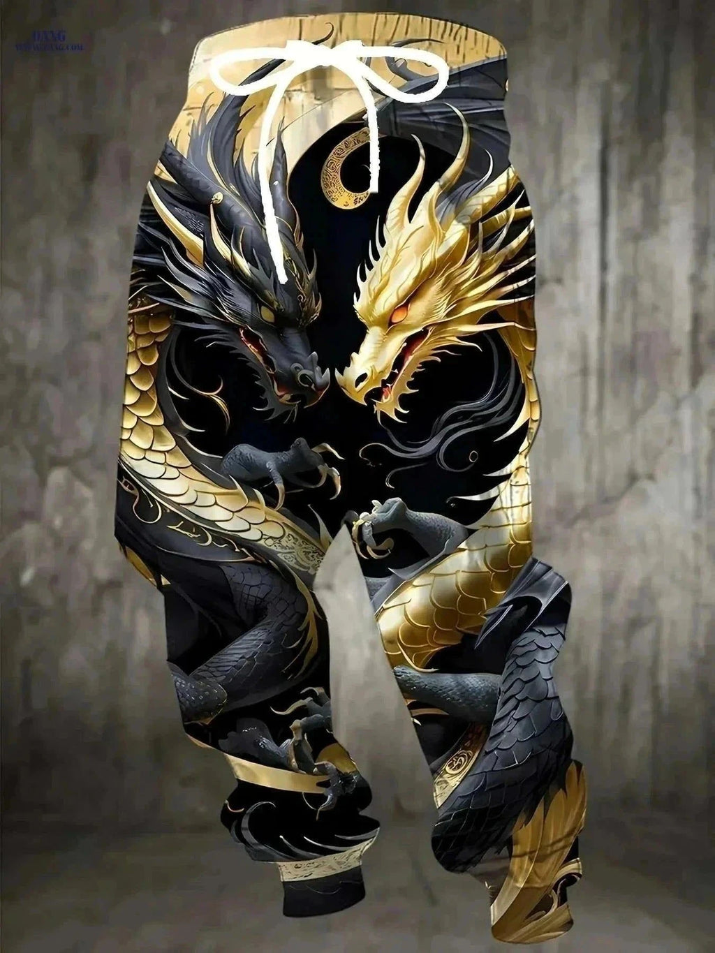 Men's 3D Dragon Print Joggers - Casual Stretchy Polyester Design   OAXG Mixed Color / S