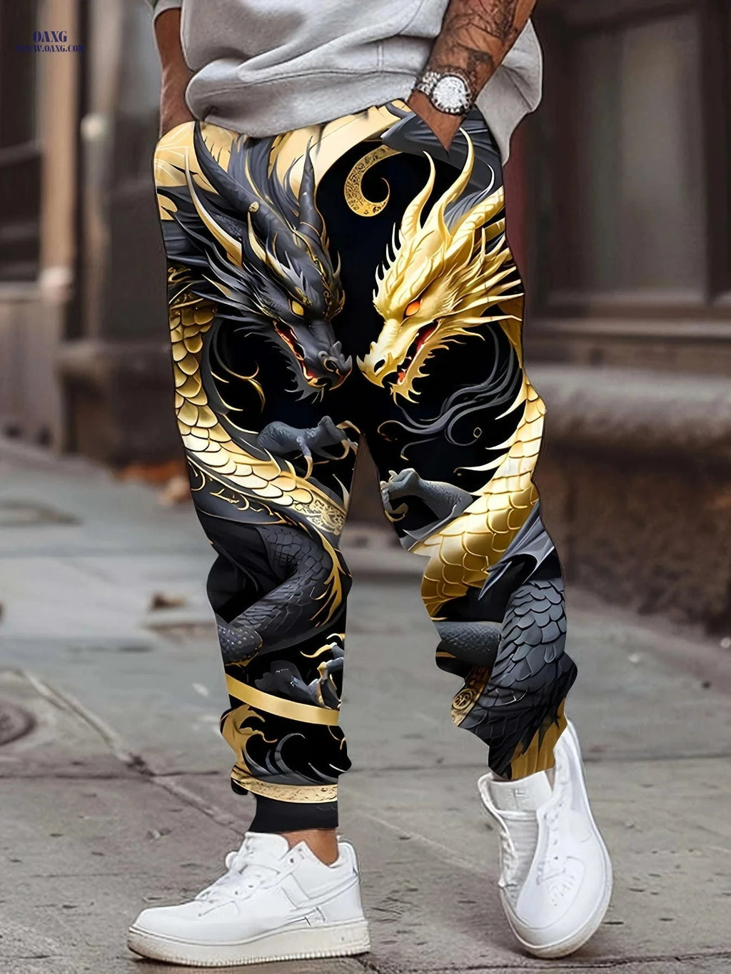Men's 3D Dragon Print Joggers - Casual Stretchy Sweatpants   OAXG 