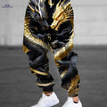 Men's 3D Dragon Print Joggers - Casual Stretchy Sweatpants   OAXG Mixed Color / FR S