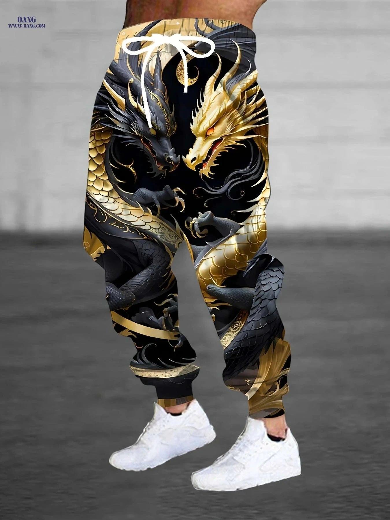 Men's 3D Dragon Print Joggers - Casual Stretchy Sweatpants   OAXG Mixed Color / FR S