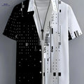 Men's 3D Geometric Collar Short-Sleeve Shirt - Loose Fit Casual Wear   OAXG Black / FR S