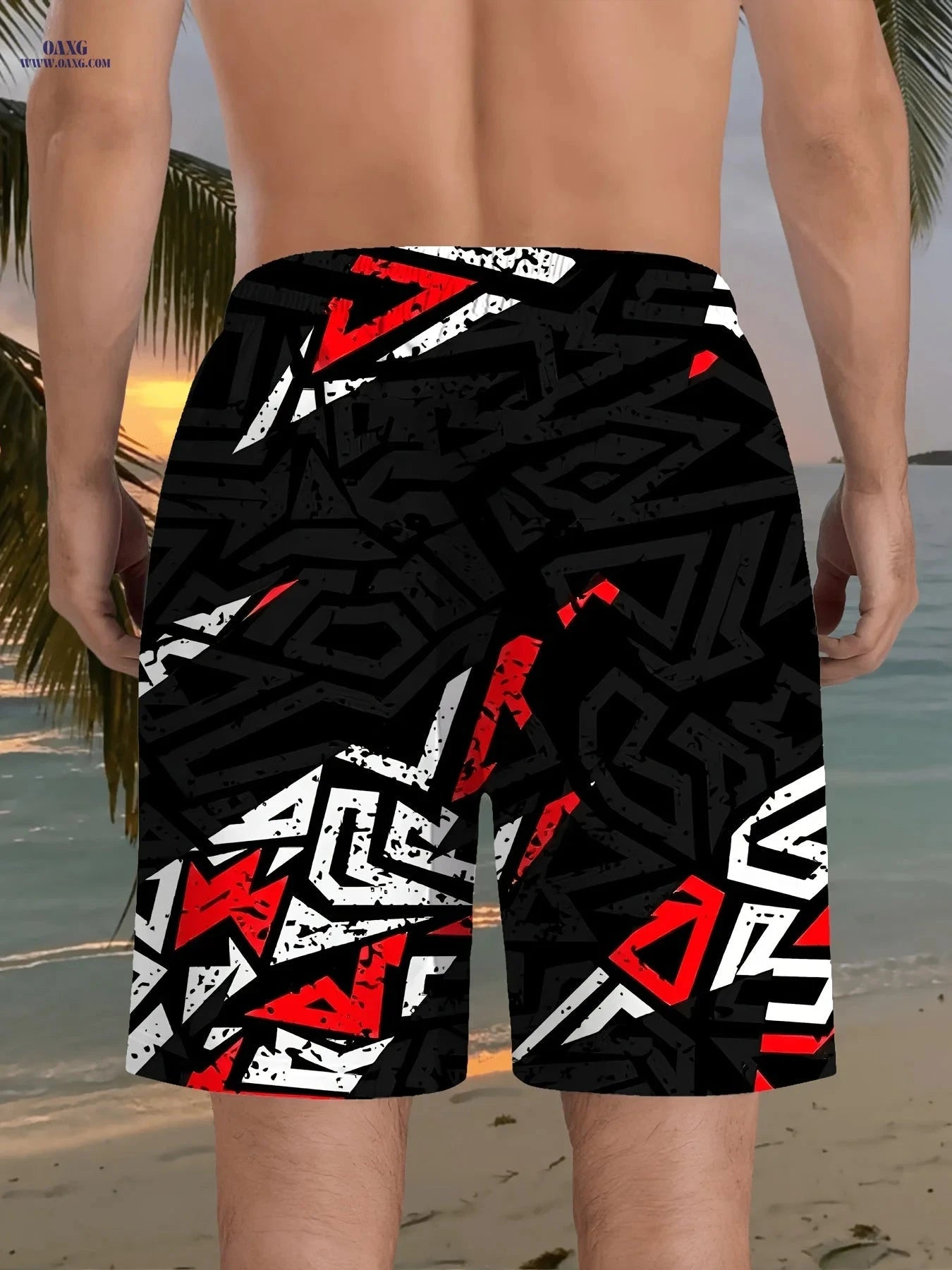 Men's 3D Geometric Print Beach Shorts - Casual & Lightweight Style   OAXG 