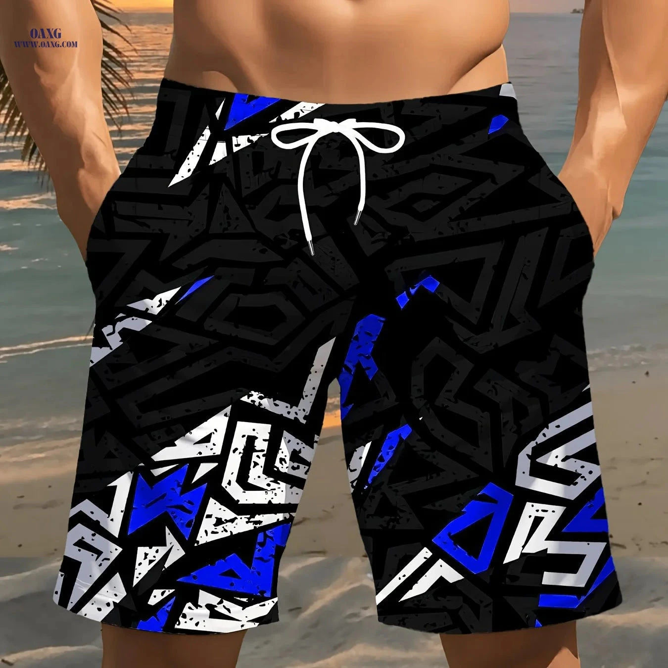 Men's 3D Geometric Print Beach Shorts - Casual & Lightweight Style   OAXG 