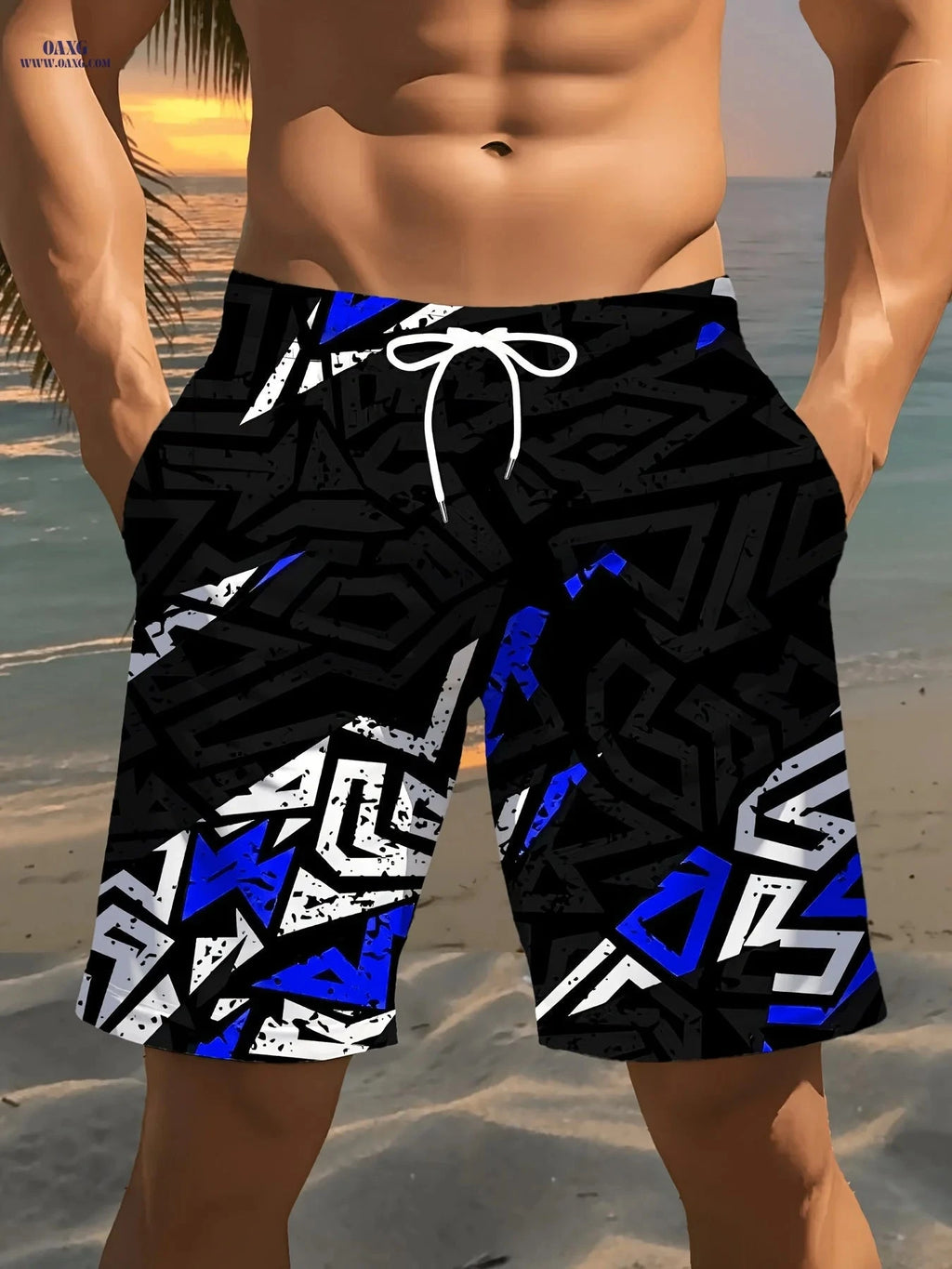 Men's 3D Geometric Print Beach Shorts - Casual & Lightweight Style   OAXG 