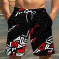 Men's 3D Geometric Print Beach Shorts - Casual & Lightweight Style   OAXG Red / FR S