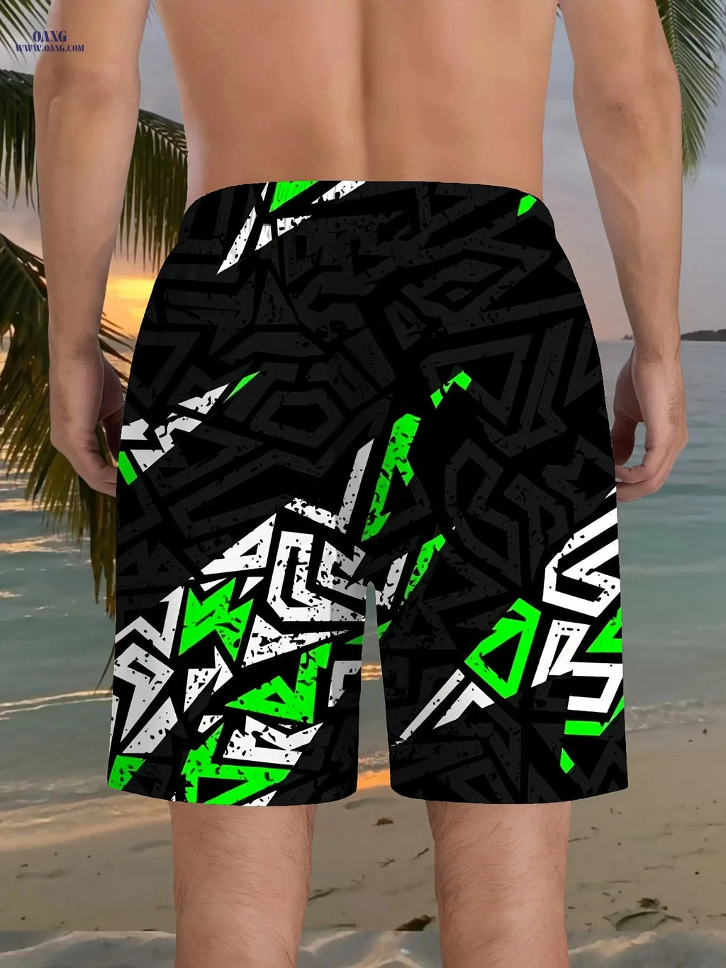 Men's 3D Geometric Print Beach Shorts - Casual & Lightweight Style   OAXG Red / FR S