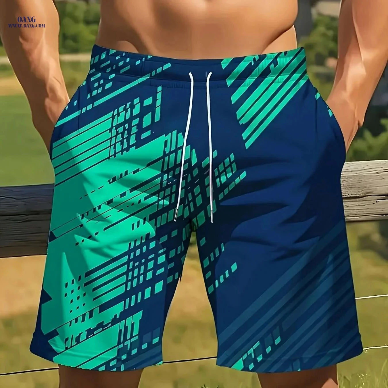 Men's 3D Geometric Print Beach Shorts - Lightweight Quick-Dry Swim Trunks   OAXG Mixed Color / S