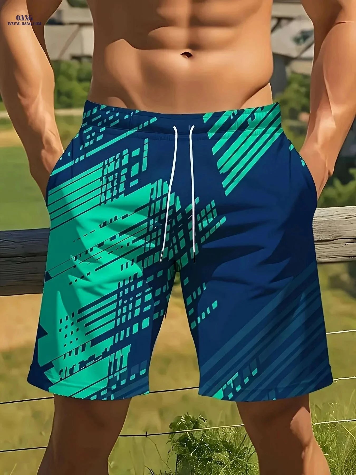 Men's 3D Geometric Print Beach Shorts - Lightweight Quick-Dry Swim Trunks   OAXG Mixed Color / S
