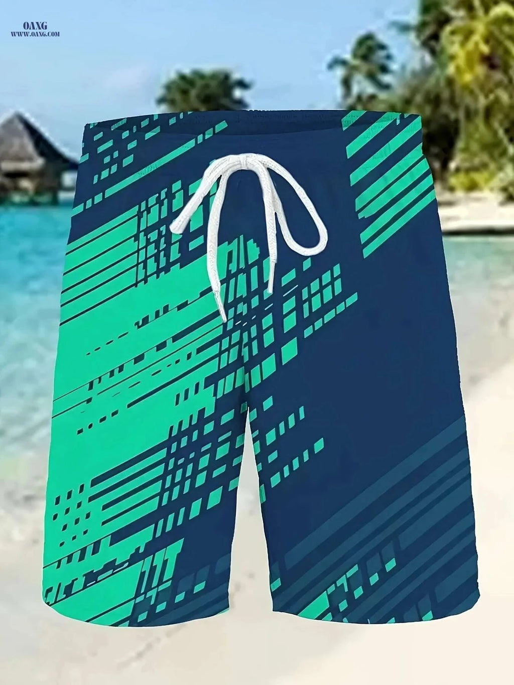 Men's 3D Geometric Print Beach Shorts - Lightweight Quick-Dry Swim Trunks   OAXG Mixed Color / S
