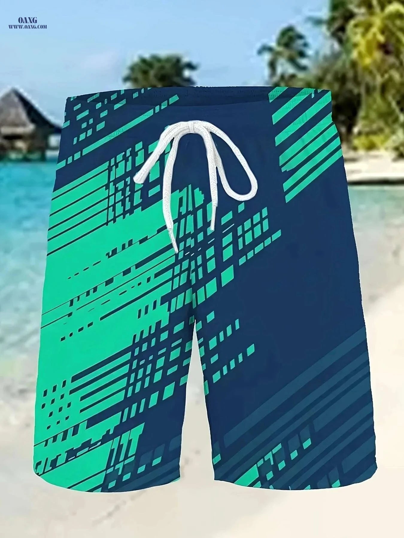 Men's 3D Geometric Print Beach Shorts - Lightweight Quick-Dry Swim Trunks   OAXG Mixed Color / S