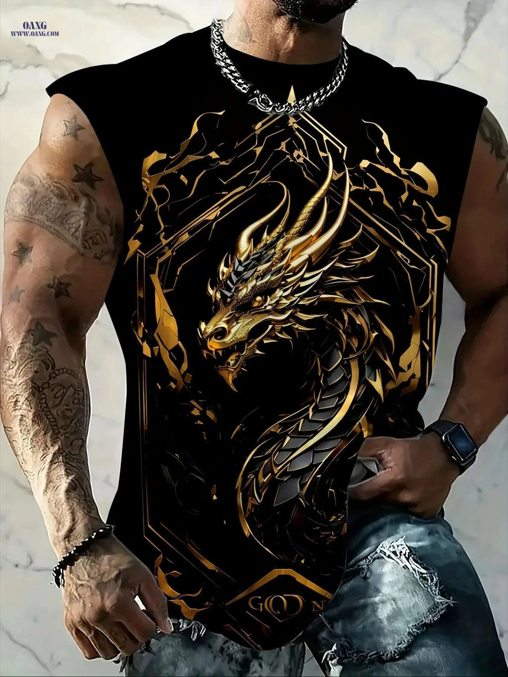 Men's 3D Golden Dragon Tank Top - Breathable Casual Athletic Shirt   OAXG 