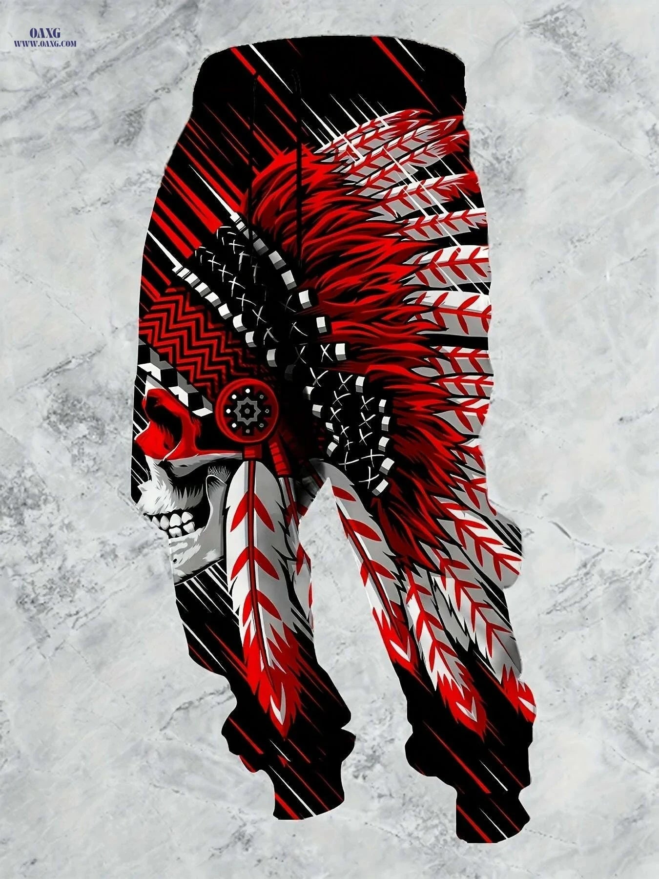 Men's 3D Graphic Sweatpants - Native American Skull Print, Regular Fit   OAXG 