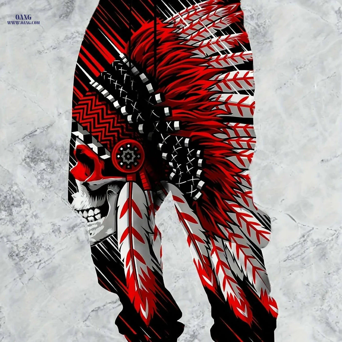 Men's 3D Graphic Sweatpants - Native American Skull Print, Regular Fit   OAXG Red / S