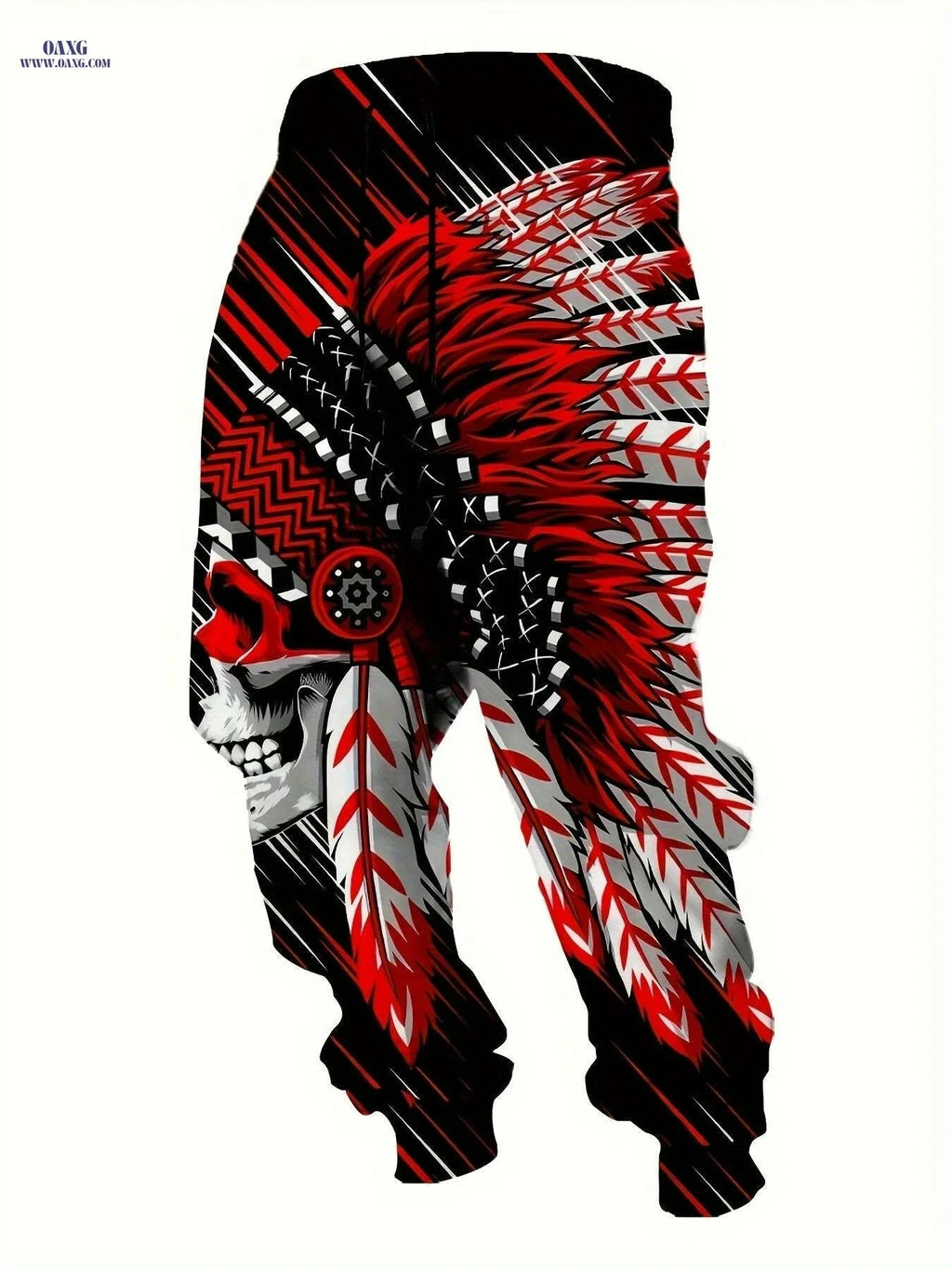 Men's 3D Graphic Sweatpants - Native American Skull Print, Regular Fit   OAXG Red / S
