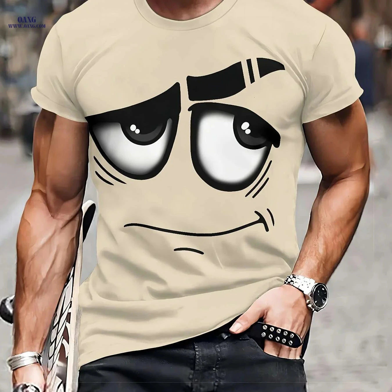 Men's 3D Graphic Tee - Casual Polyester Crew Neck, Machine Washable   OAXG 