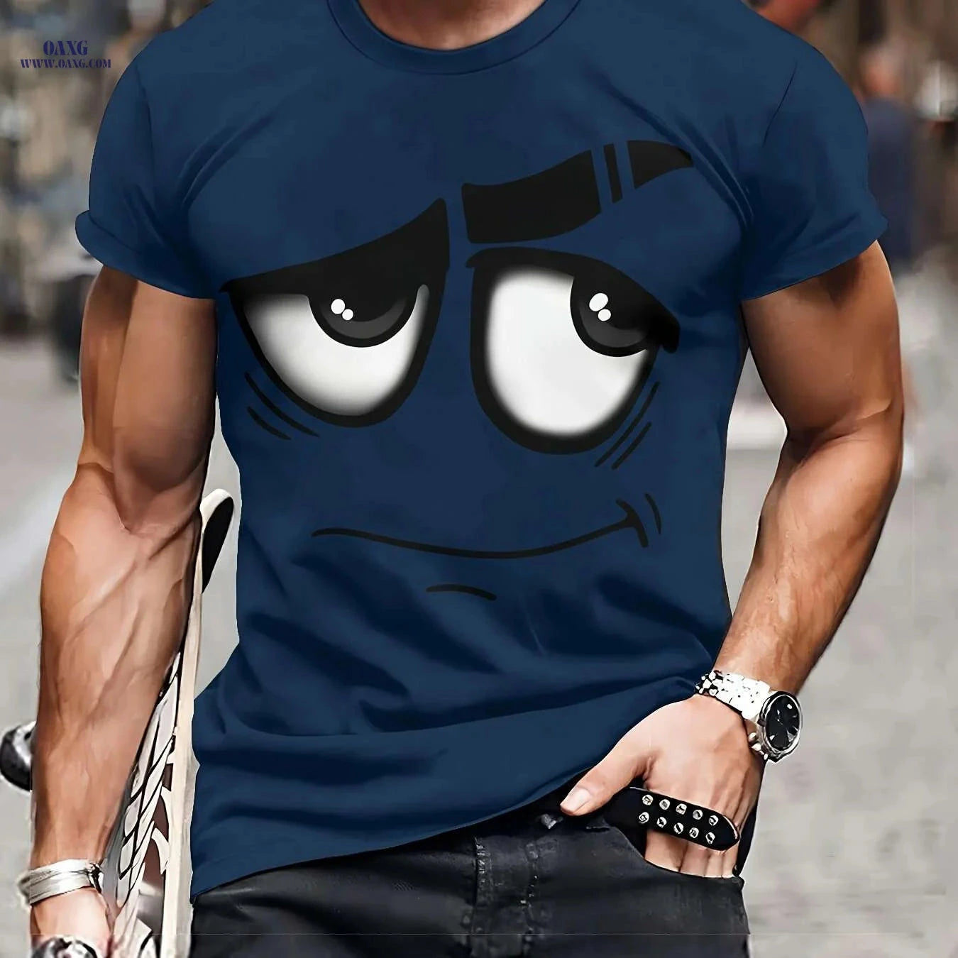 Men's 3D Graphic Tee - Casual Polyester Crew Neck, Machine Washable   OAXG 