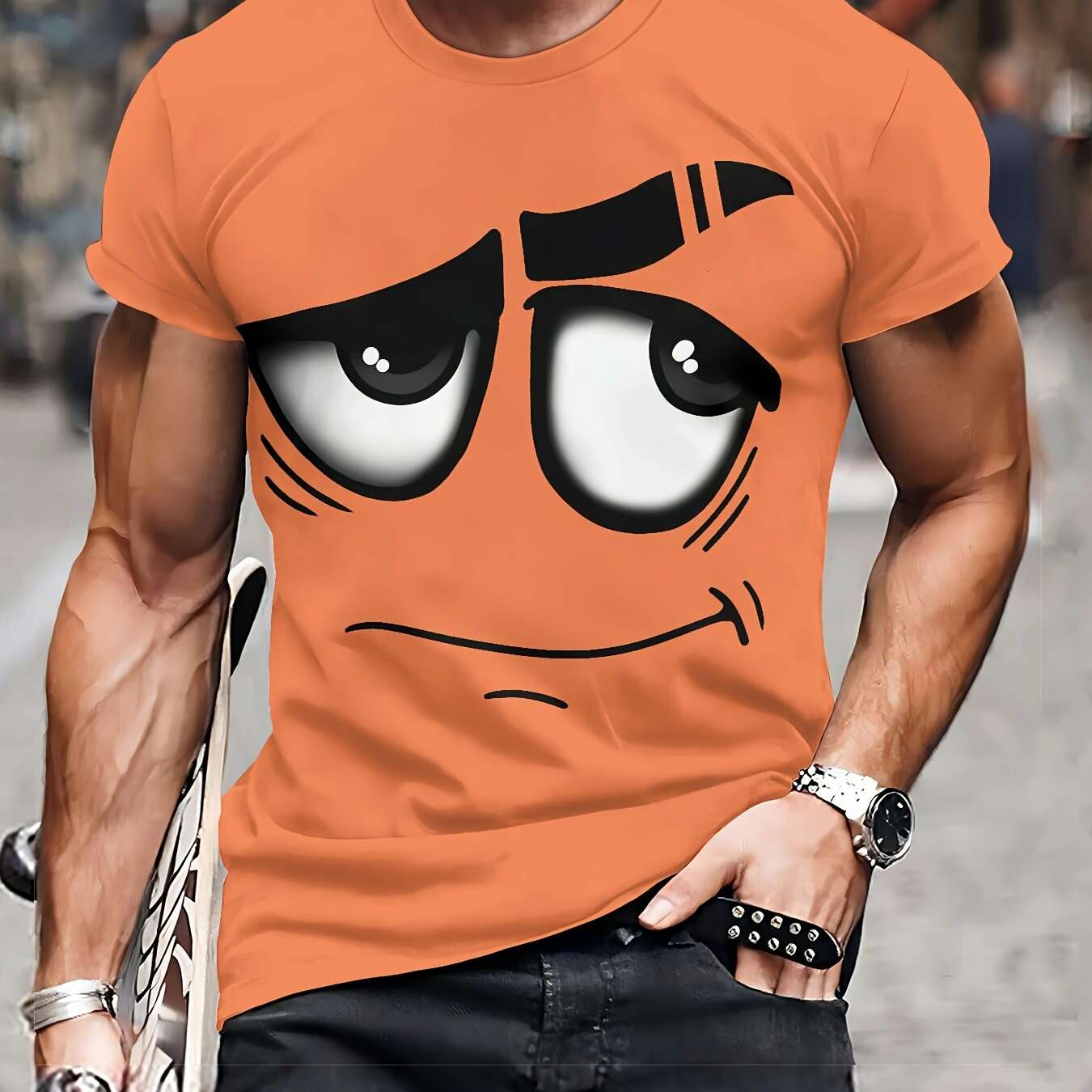 Men's 3D Graphic Tee - Casual Polyester Crew Neck, Machine Washable   OAXG 